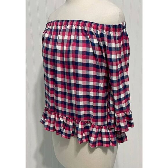 Jane & Delancey Blouse Picnic Pleasant Plaid Off The Shoulder Top Red Small - Picture 8 of 10